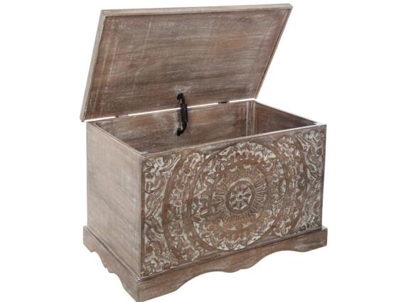 Ινδικό χειροποίητο έπιπλο  αποθήκευσης, Μπαούλο με σκαλιστό ανάγλυφο σχέδιο, 71x44x45cm