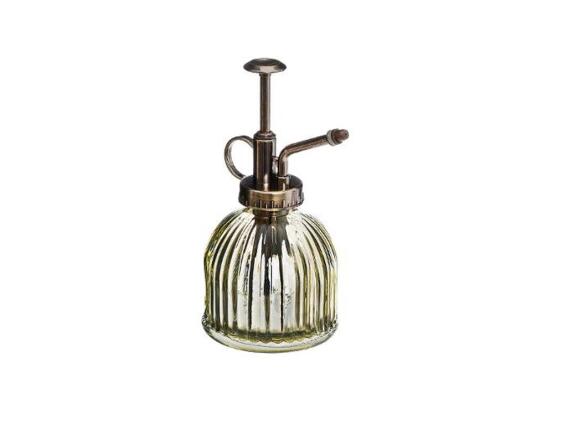 Γυάλινο Vintage μπουκάλι ψεκασμού, με αντλία και στόμιο ψεκασμού, 9x16x9cm Πράσινο