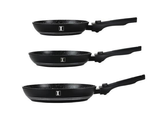 Imperial Collection Σετ τηγάνια 3 τεμαχίων με αντικολλητική επίστρωση σε μαύρο χρώμα, IM-F3DFM-BLK