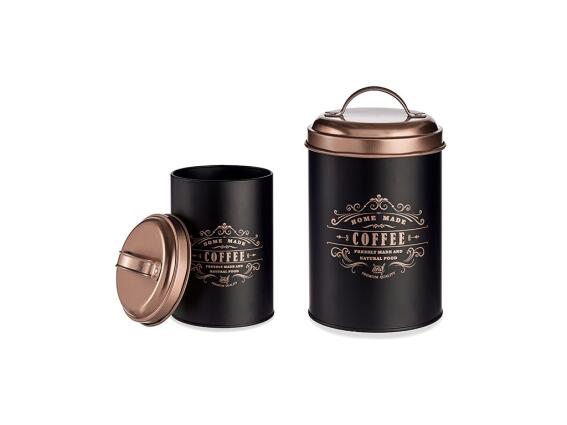 Aria Trade Μεταλλικό δοχείο για Καφέ 1500 ml σε μαύρο με Roze Gold λεπτομέρειες 11.3x18.6x11.3 cm