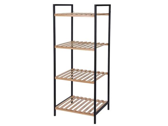 Bamboo Ξύλινη Ραφιέρα Μπάνιου με 4 ράφια σε μαύρο καφέ χρώμα, 38x32.5x95 cm