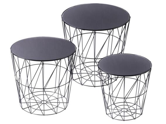 Σετ Μεταλλικά Τραπεζάκια σαλονιού σε σχήμα καλαθιού με εφέ καθρέφτη, Side Tables set