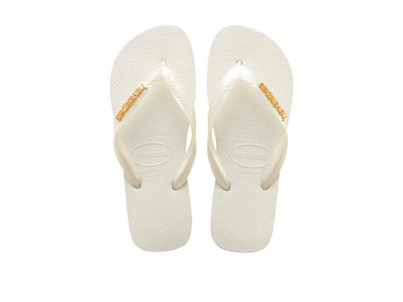 Havaianas Γυναικείες Σαγιονάρες, Flip Flops, σε Λευκό χρώμα με μεταλλικό Logo 43/44