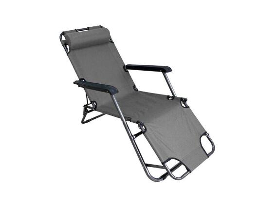 Μεταλλική Ξαπλώστρα Κήπου, Παραλίας, Θαλάσσης με μαξιλάρι σε γκρι χρώμα, 153x60x23 cm