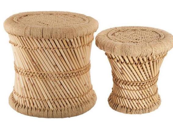 Σετ 2 τραπεζάκια από μπαμπού και κάνναβη σε στιλ Ibiza Boho - Natural, 38x38 cm