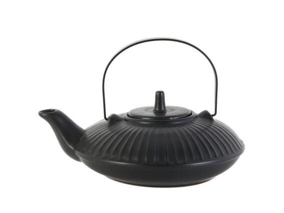 Τσαγιέρα κεραμική με εσωτερικό μεταλλικό φίλτρο, σε μαύρο χρώμα, χωρητικότητας 600ml