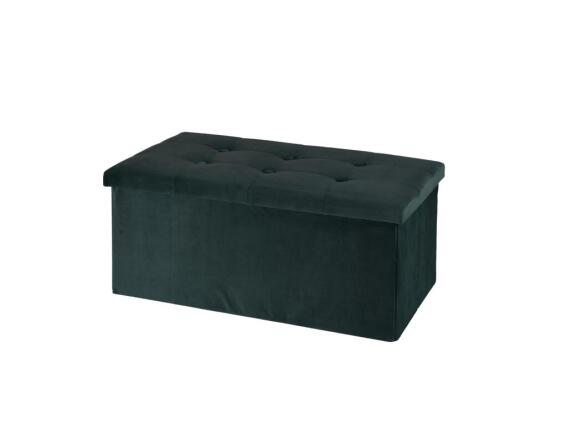 Πτυσσόμενο ορθογώνιο σκαμπό βελούδινο με καπιτονέ καπάκι και αποθηκευτικό χώρο, 76x37x58 cm Μαύρο