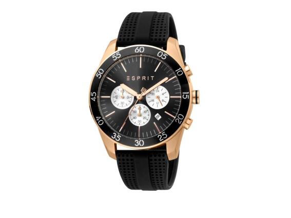 Esprit Ανδρικό Ρολόι χειρός με μαύρο καντράν και λουράκι σιλικόνης, ES1G204P0065