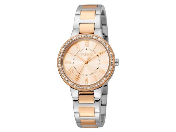 Esprit Γυναικείο Ρολόι χειρός με δίχρωμο μπρασελέ και στρασάκια, ES1L228M0065
