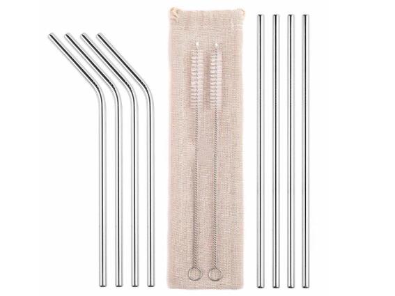 Σετ Επαναχρησιμοποιούμενα Καλαμάκια από Ανοξείδωτο Ατσάλι 8 τεμ και 2 Βουρτσάκια Καθαρισμού, Straws