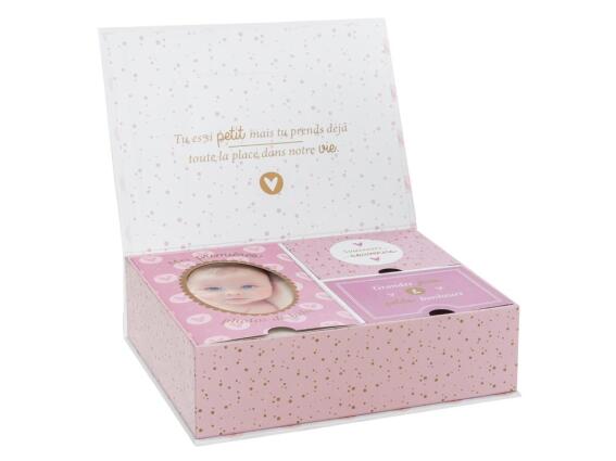 Βρεφικό Αναμνηστικό Κουτί με 3 θήκες για τις πρώτες βρεφικές αναμνήσεις σε ροζ χρώμα, 22x17x7 cm