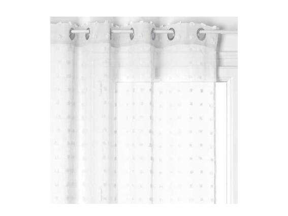 Κουρτίνα Διάφανη με Τρουκς σε Λευκό χρώμα με πον πον από Πολυεστέρα, 140x240 cm