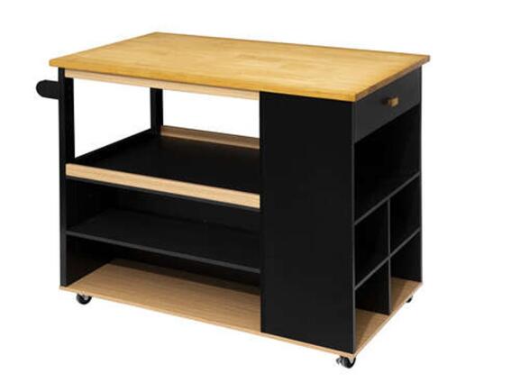 Νησίδα Ραφιέρα Οργάνωσης Κουζίνας, Πάγκος με Ροδάκια από Μελαμίνη σε Μαύρο χρώμα, 108x60x89 cm