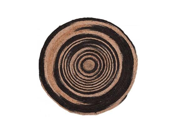 Στρογγυλό Χαλί Σαλονιού από Φυσική Γιούτα με μαύρες λεπτομέρειες σε 2 σχέδια, 90 cm Μαύρες Γραμμές