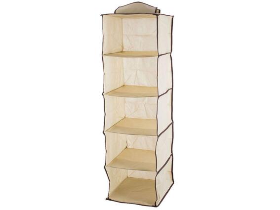 Υφασμάτινη Κρεμάστρα εσωτερικό Ράφι Ντουλάπας με 5 Διαμερίσματα σε μπεζ χρώμα, 30x30x100 cm