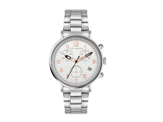 Ted Baker Ανδρικό Ρολόι Χειρός με Λευκό Καντράν και Ασημί Μπρασελέ με Χρονογράφους, BKPMMF121