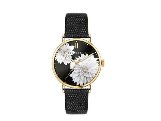 Ted Baker Γυναικείο Ρολόι Phylipa Flowers με Μαύρο Καντράν και Μαύρο Δερμάτινο Λουράκι, BKPPHF011