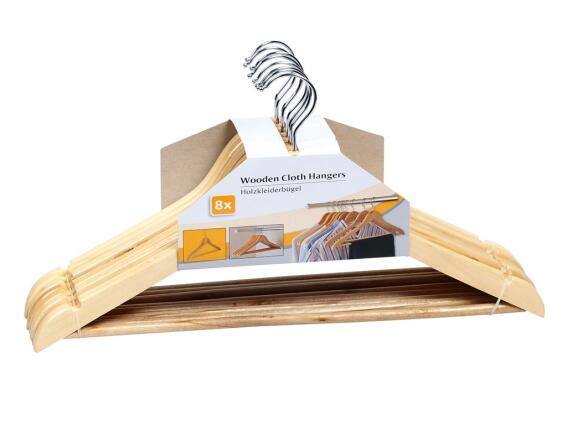 Σετ Ξύλινες Κρεμάστρες ρούχων 8 τεμαχίων με μεταλλικό γάντζο, 44x23 εκατοστά
