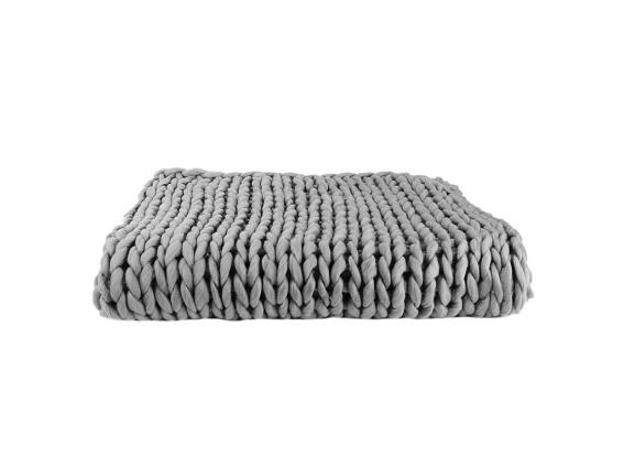 Μονή Πλεκτή Κουβέρτα Ριχτάρι καναπέ με χοντρή πλέξη σε γκρι χρώμα, 120x150 cm