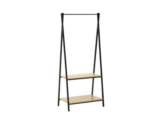 Μεταλλική Κρεμάστρα Δαπέδου Ρούχων με μπάρα και 2 ξύλινα ράφια 60x40x150 cm, Floor Hanger