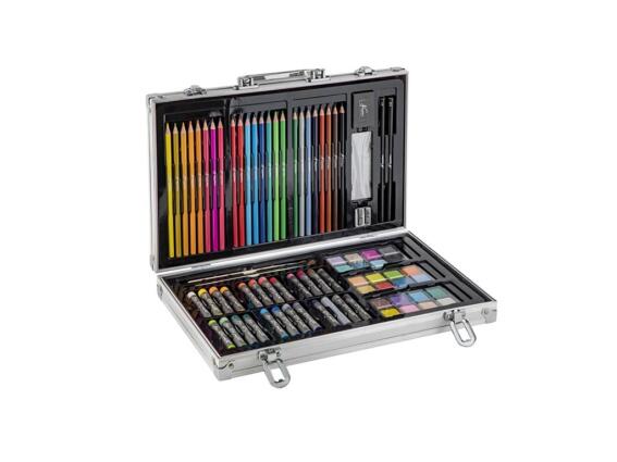 Σετ Ζωγραφικής 79 τεμαχίων σε μεταλλική Ασημί βαλίτσα μεταφοράς , 23.5x36.5x5.2 cm, Art set