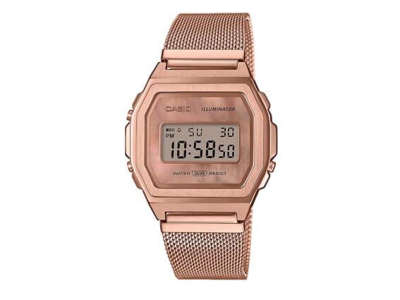 Casio Γυναικείο ηλεκτρονικό Ρολόι χειρός σε μεταλλικό Ροζ Χρυσό χρώμα, 38mm, A-1000MPG-9EF
