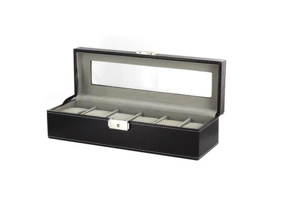 Θήκη Ρολογιών Κοσμηματοθήκη 6 Θέσεων με βελούδινη εσωτερική επένδυση σε Μαύρο χρώμα, 31x10.4x10.5 cm