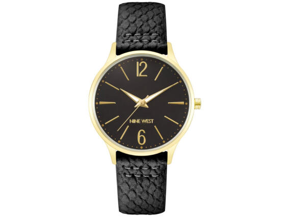 Nine West Γυναικείο Ρολόι χειρός 40mm με Μαύρο καντράν και δερμάτινο λουράκι Μαύρο, NW/2560BKBK