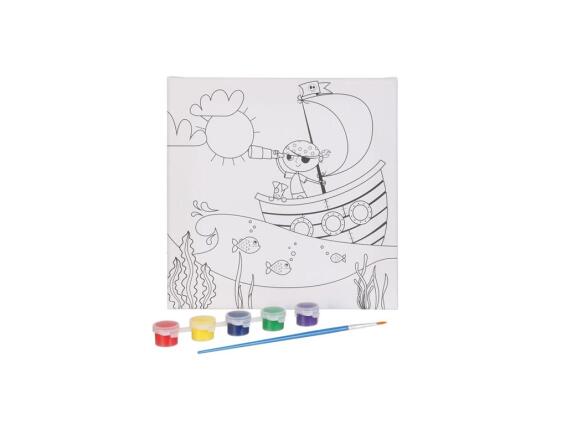 Παιδικός Καμβάς για Ζωγραφική με 5 Χρώματα και Πινέλο, 20x20x2 cm Πειρατές