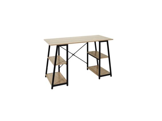 Γραφείο με Μεταλλικά Πόδια Ξύλινες επιφάνειες και 4 Ράφια σε Φυσικό χρώμα, 120x73x50 cm