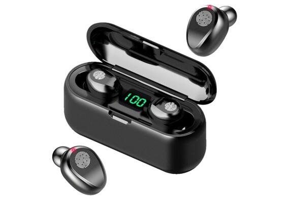 Ασύρματα Επαναφορτιζόμενα Ακουστικά με σύνδεση Bluetooth 5.0 και θήκη φορτιστή σε μαύρο χρώμα