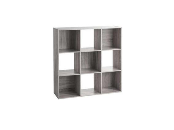Έπιπλο Ξύλινη Βιβλιοθήκη με 9 Τετράγωνα Ράφια σε Γκρι χρώμα, 100.5x32x100.5 cm