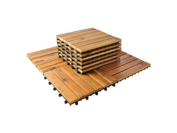 Σετ Ξύλινα Ματ Πλακίδια 10 τεμαχίων εξωτερικού χώρου σε Καφέ χρώμα, 30x30cm