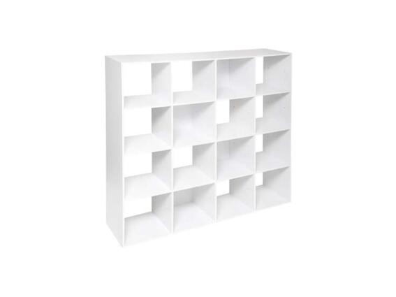 Έπιπλο Ξύλινη Βιβλιοθήκη με 16 Τετράγωνα Ράφια σε Λευκό χρώμα, 134x32x134 cm