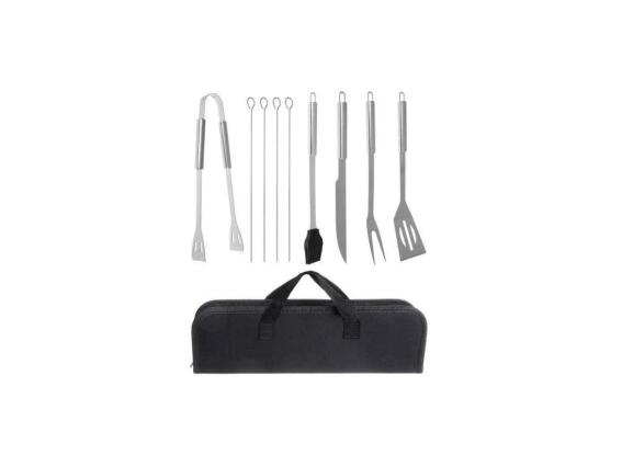 Σετ Εργαλείων Μπάρμπεκιου BBQ 9 τεμαχίων από Ανοξείδωτο ατσάλι σε Θήκη Μεταφοράς, 38.5x5x12 cm