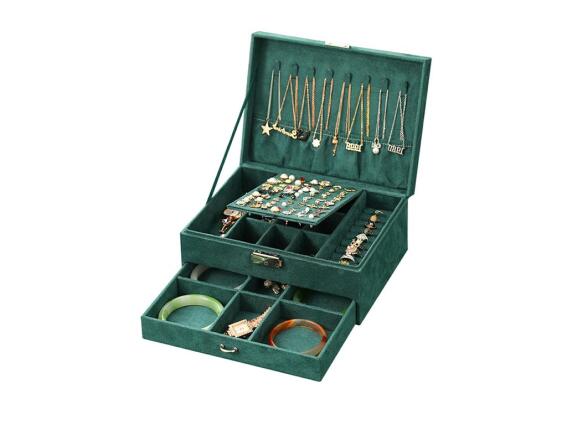 Κοσμηματοθήκη Μπιζουτιέρα Βαλιτσάκι βελούδινο σε πράσινο χρώμα, 17x23x10.5 cm