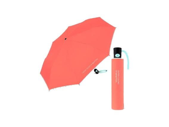 Benetton Ομπρέλα Βροχής Αυτόματη Mini σε Καρπουζί χρώμα με Γαλάζια λεπτομέρεια, 56651
