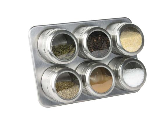 Σετ 6 Μαγνητικά Βαζάκια Μπαχαρικών σε μαγνητική βάση από Ανοξείδωτο ατσάλι, 15.5x17.5x18.5cm