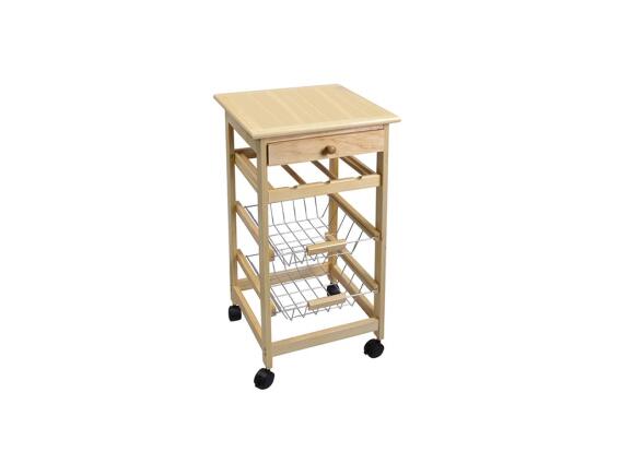 Ξύλινο Τρόλεϊ με Συρτάρι, Θήκες Οργάνωσης, Μπουκαλοθήκη με Ροδάκια σε Φυσικό χρώμα Ξύλου 37x37x76 cm