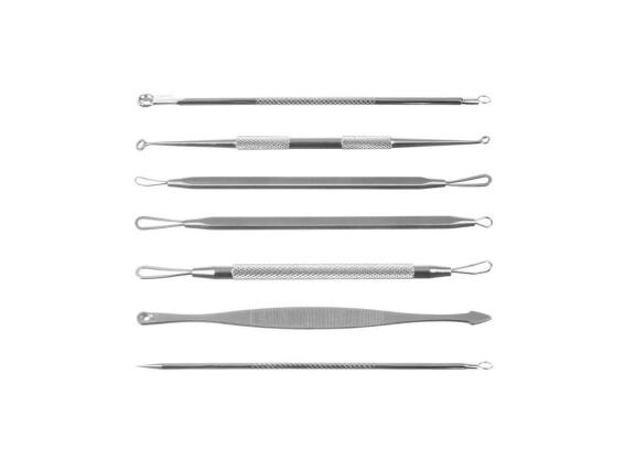 Σετ 7 Εργαλείων για την Αφαίρεση Μαύρων Στιγμάτων και Σπυριών σε Μαύρη Θήκη, 5x15.5x2 cm