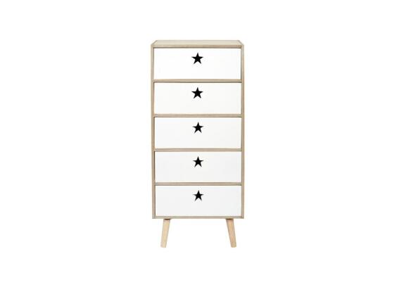 Ξύλινη Συρταριέρα με 5 Συρτάρια από MDF σε χρώμα Φυσικού Ξύλου και Λευκό, 40x91x24 cm