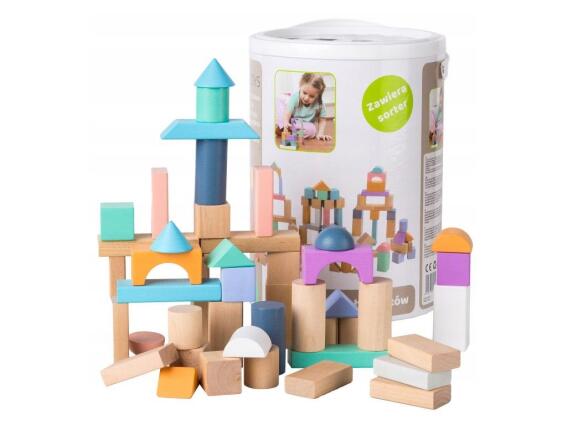 Ecotoys Σετ Ξύλινα Παιδικά Χρωματιστά Τουβλάκια 100 Τεμαχίων σε Δοχείο Αποθήκευσης 18x18x28 cm, 2505