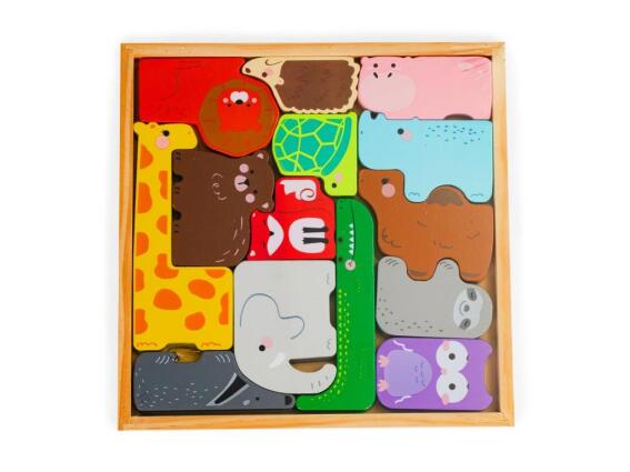 Ecotoys Ξύλινο Παιδικό Puzzle Σφηνώματα Ζωάκια 14 τεμαχίων Κατάλληλο για 3+ Ετών, 3002