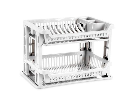 Πλαστική Διπλή Πιατοθήκη Στεγνωτήριο πιάτων με δίσκο Αποστράγγισης σε Λευκό χρώμα, 45x30x31.7 cm