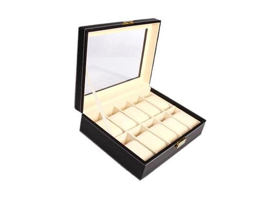 Θήκη Ρολογιών και Κοσμημάτων 10 Θέσεων με Διάφανο Καπάκι σε Μαύρο χρώμα, 25.5x20x8 cm