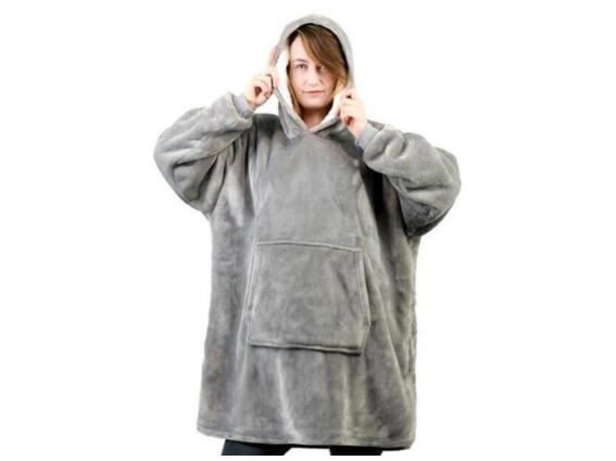 Hoodie Κουβέρτα Φούτερ βελουτέ με εσωτερική επένδυση, σε Γκρι χρώμα, 87x74x13 cm, Oversized