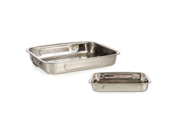 Σετ 2 Ταψιά φούρνου από ανοξείδωτο ατσάλι με λαβές, σε ασημί χρώμα, 40.5x29.5x6 cm