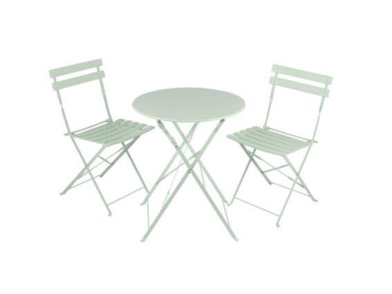 Σετ Μεταλλικών Επίπλων Κήπου Μπαλκονιού με ένα Πτυσσόμενο Τραπεζάκι και 2 Καρέκλες, σε Πράσινο χρώμα