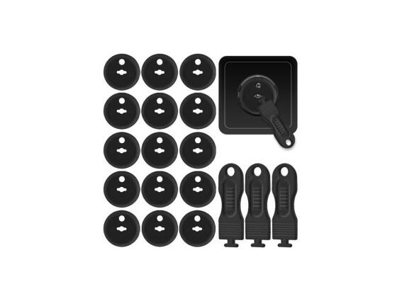 Σετ 15 τεμαχίων Προστατευτικά Καλύμματα για Πρίζες από Πλαστικό σε Μαύρο χρώμα,  3.7 x 2.3 cm