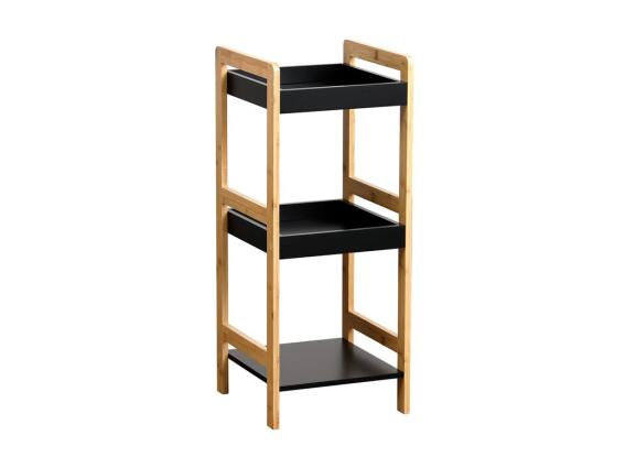 Ξύλινη Ραφιέρα Μπάνιου με 3 ράφια σε μαύρο καφέ χρώμα, 33x33x80 cm